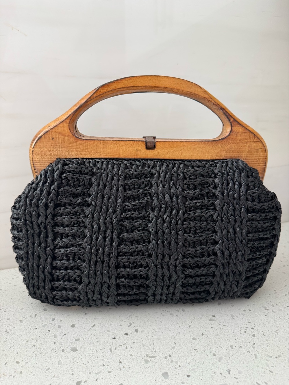 Vintage Raffia Bag Wooden Handles Made in Japan 🇯🇵